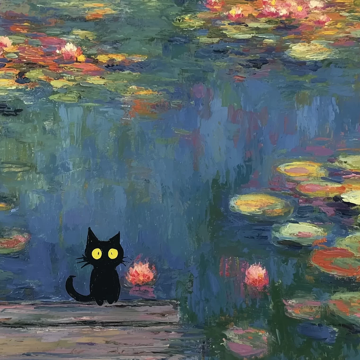 Lily pond painted in the style of Classik