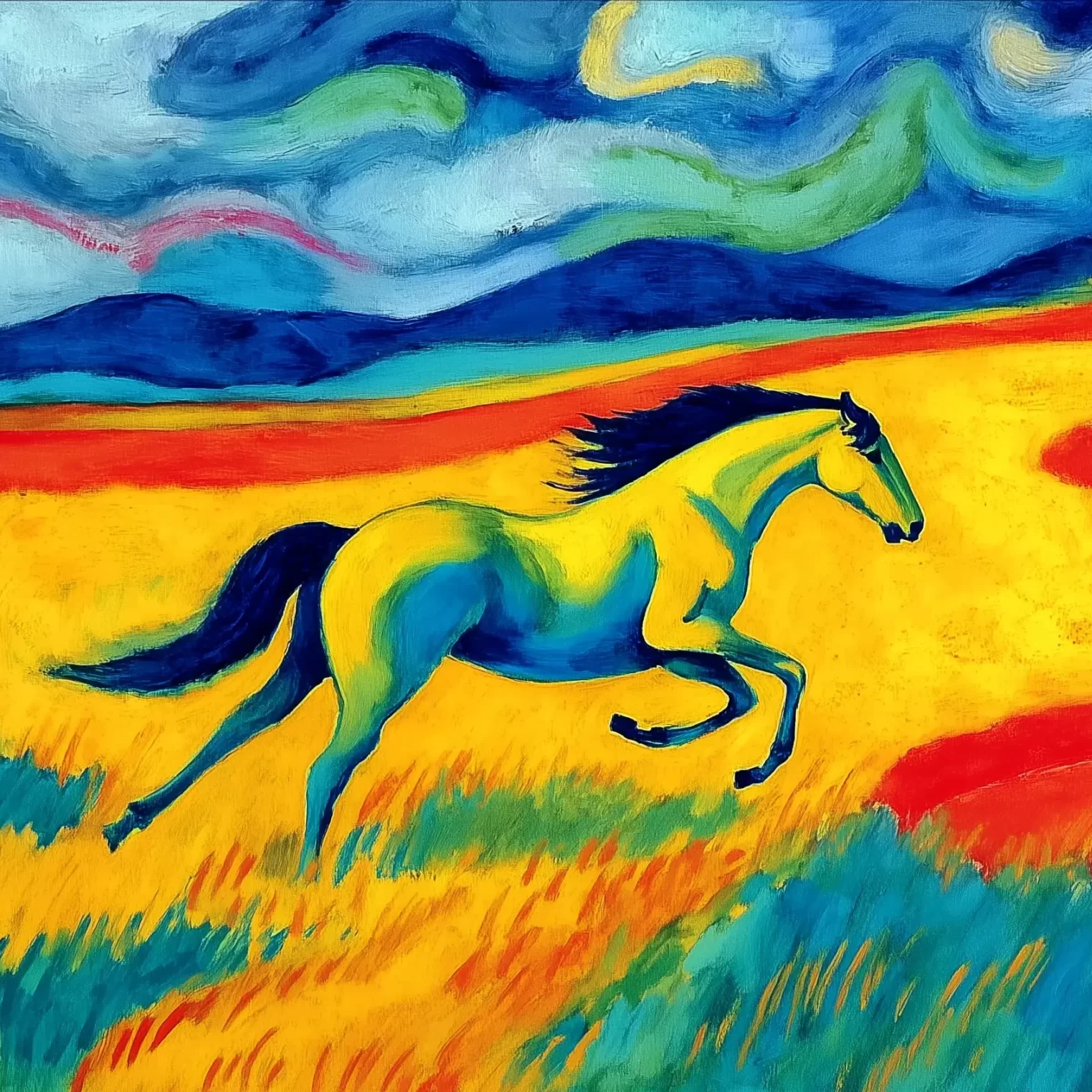 Vibrant scene of a horse