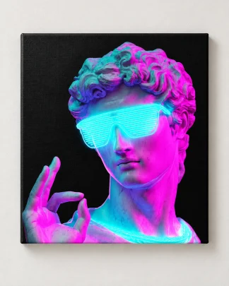 A neon 3D bust sculpture as a canvas print