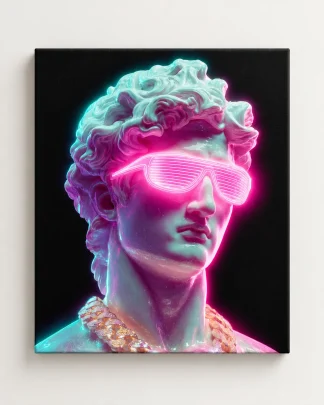 A neon 3D bust sculpture as a canvas print