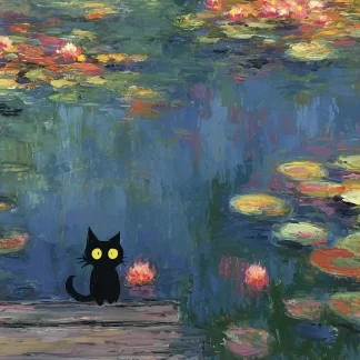 Lily pond painted in the style of Classik