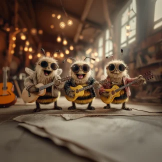 Three happy bees