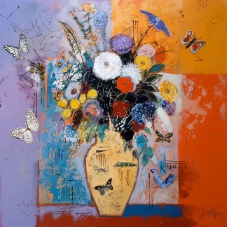 Vase of flowers in the style of odilon redon